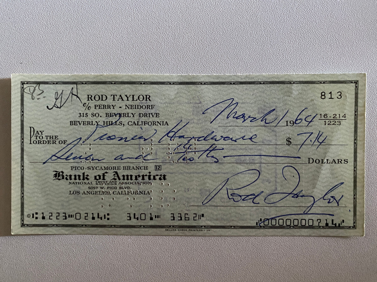 Rod Taylor signed check