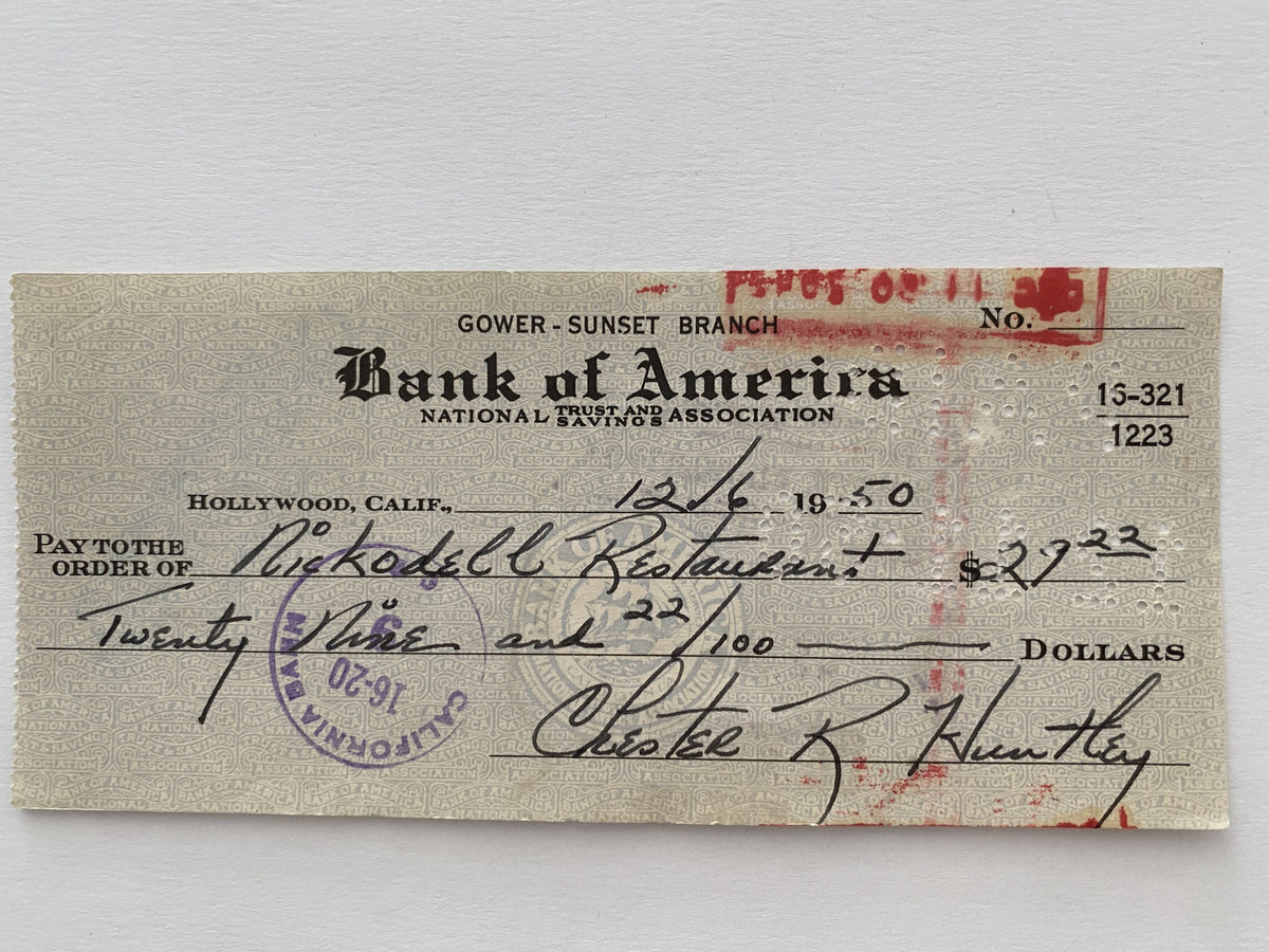 Chester Huntley signed check
