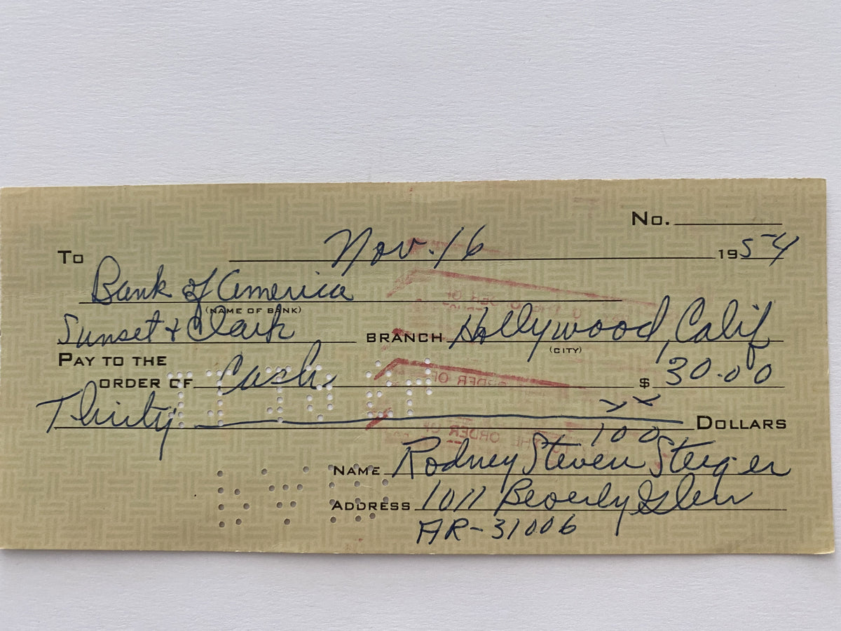 Rod Steiger signed check