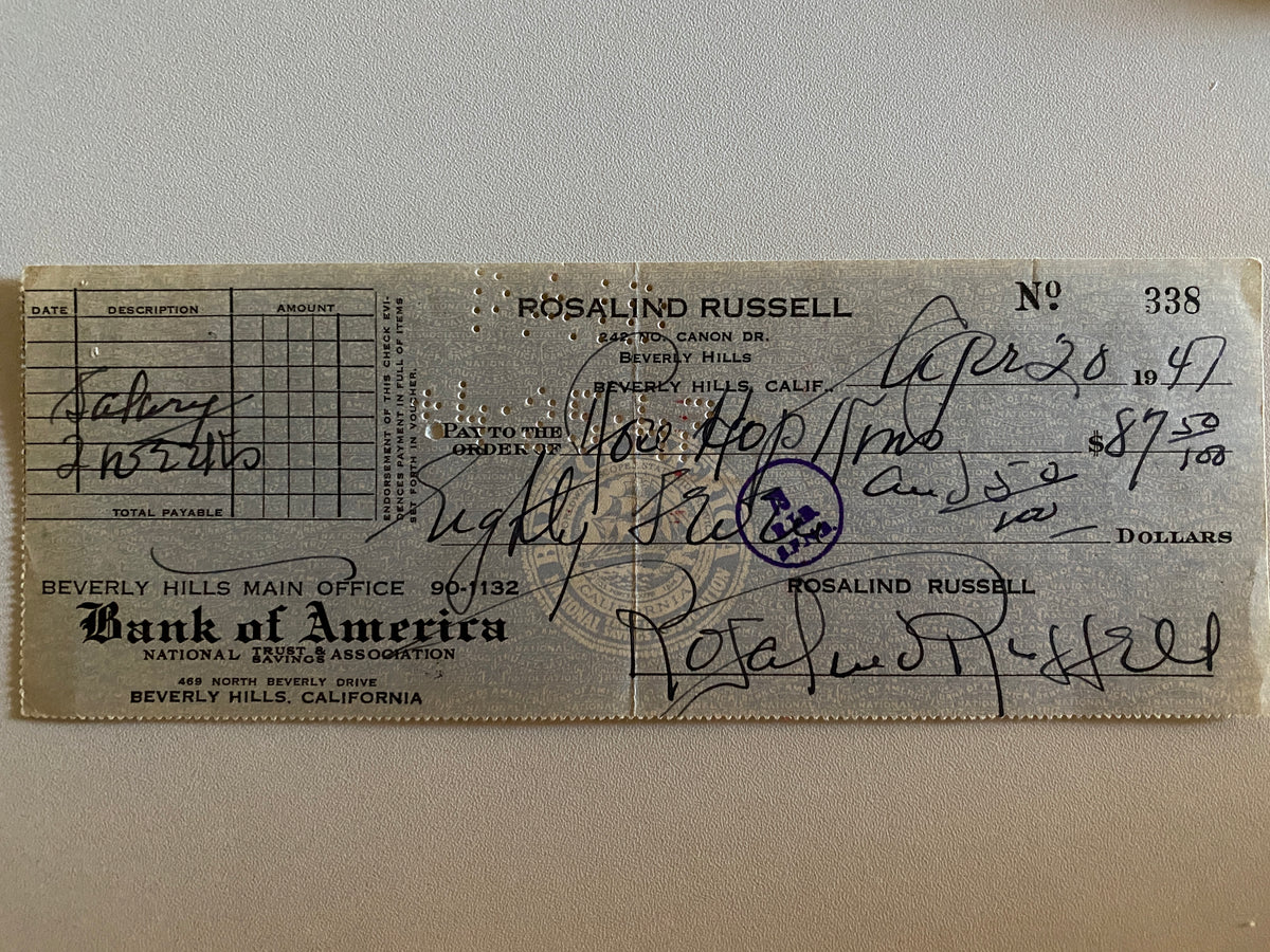 Rosalind Russell signed check