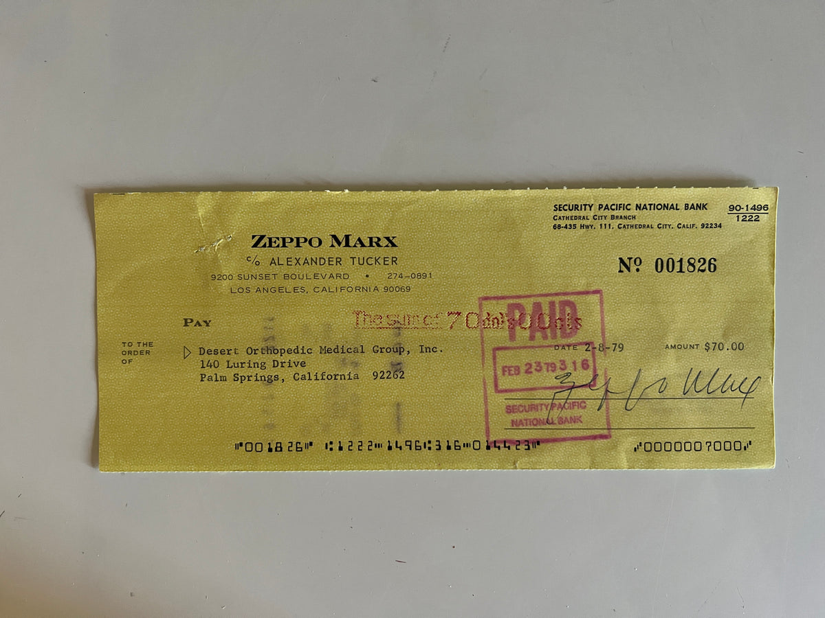 Zeppo Marx signed check