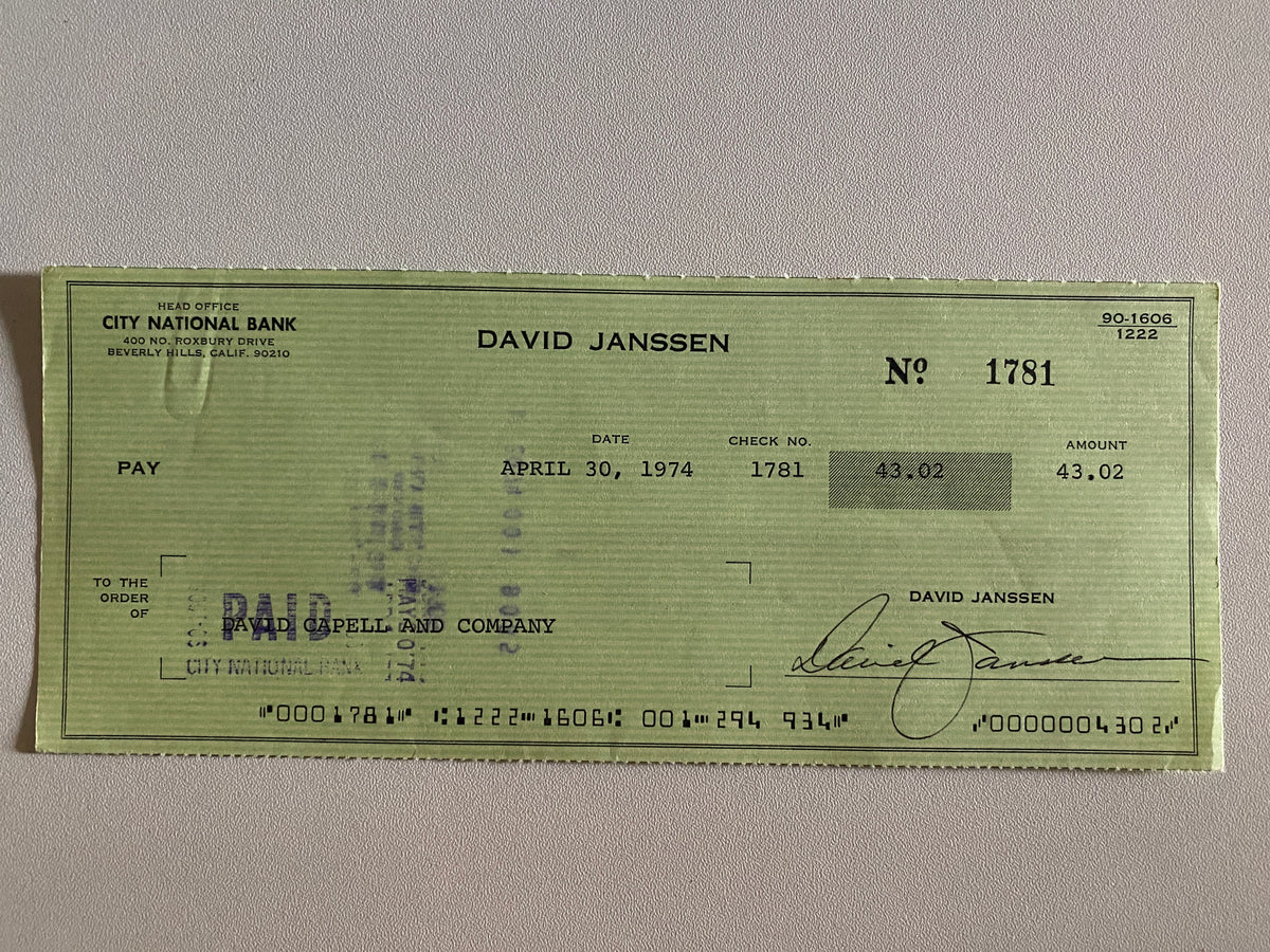 David Janssen signed check