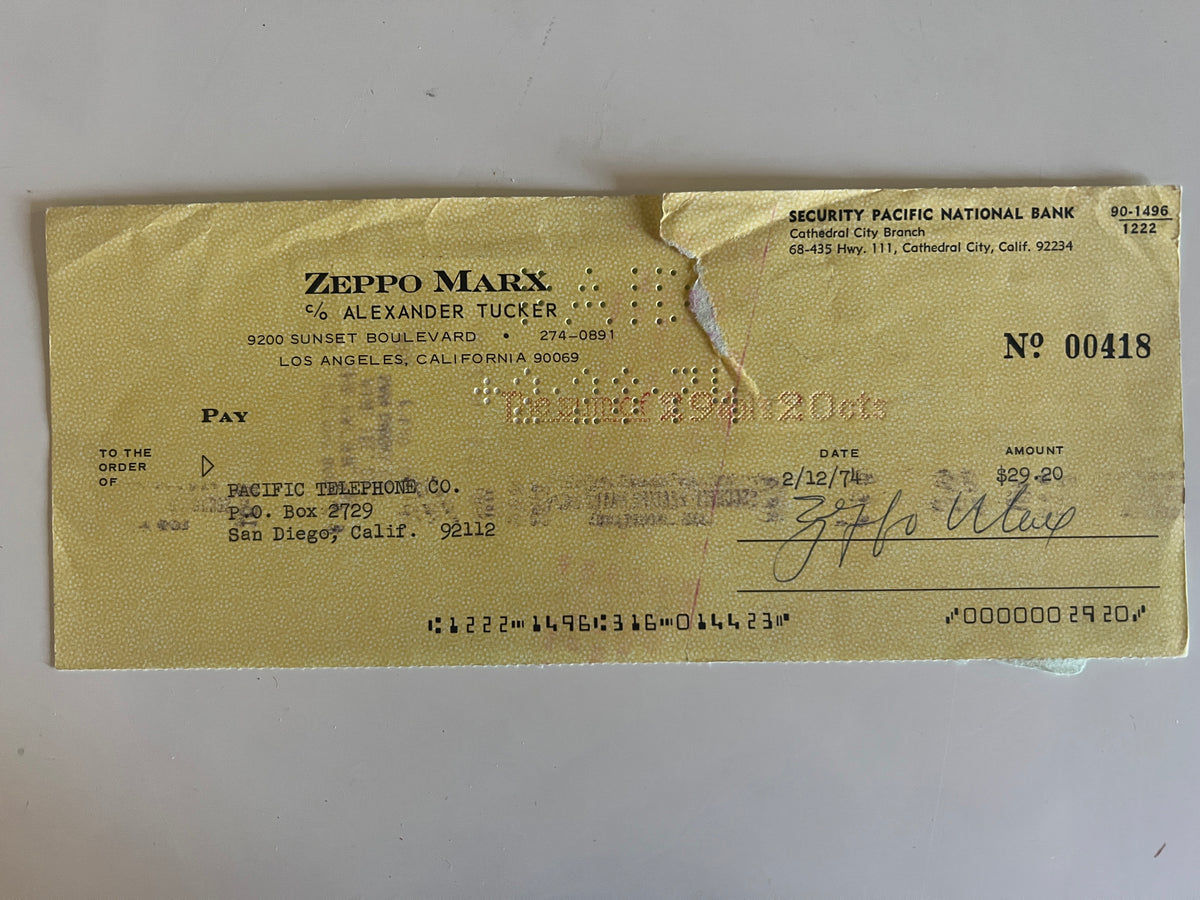 Zeppo Marx signed check