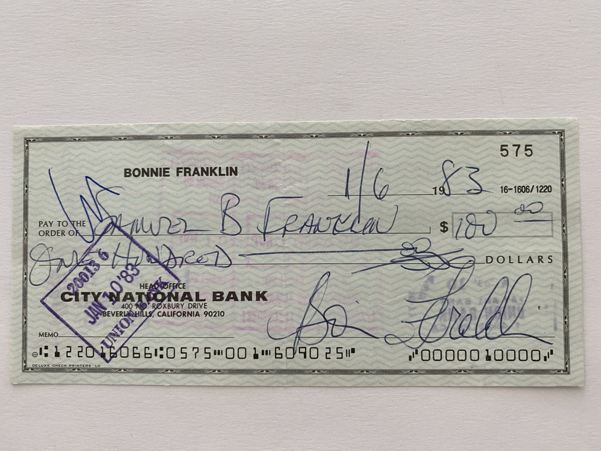 Bonnie Franklin signed check