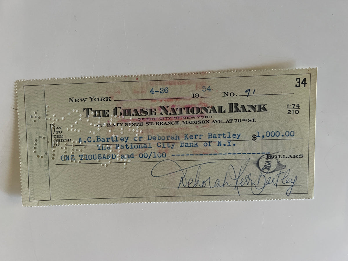 Deborah Kerr signed check
