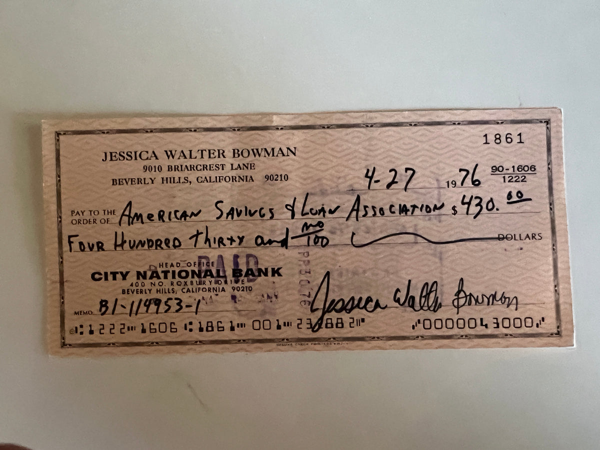 Jessica Walter signed check