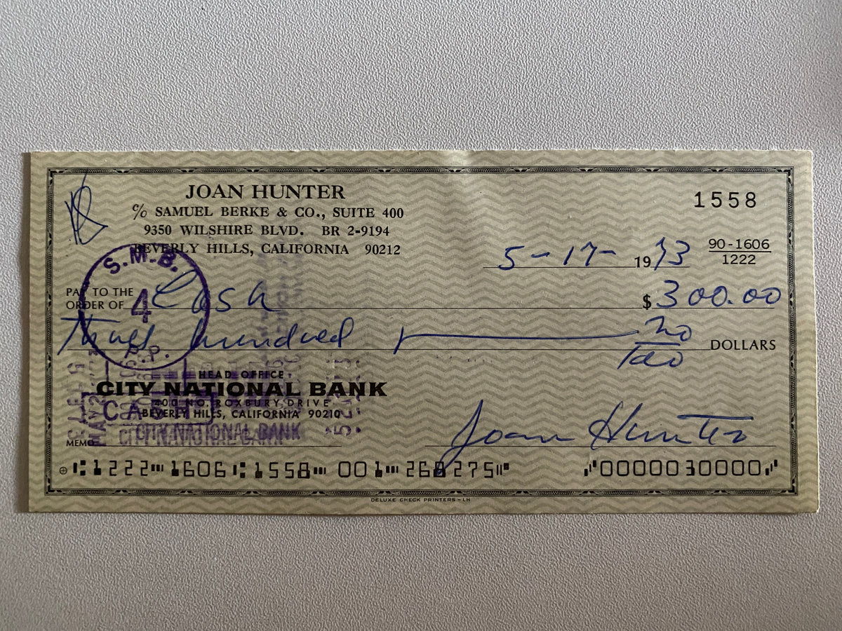 Joan Hunter signed check
