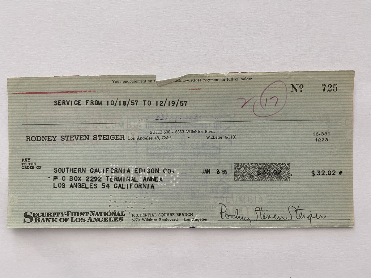 Rod Steiger signed check