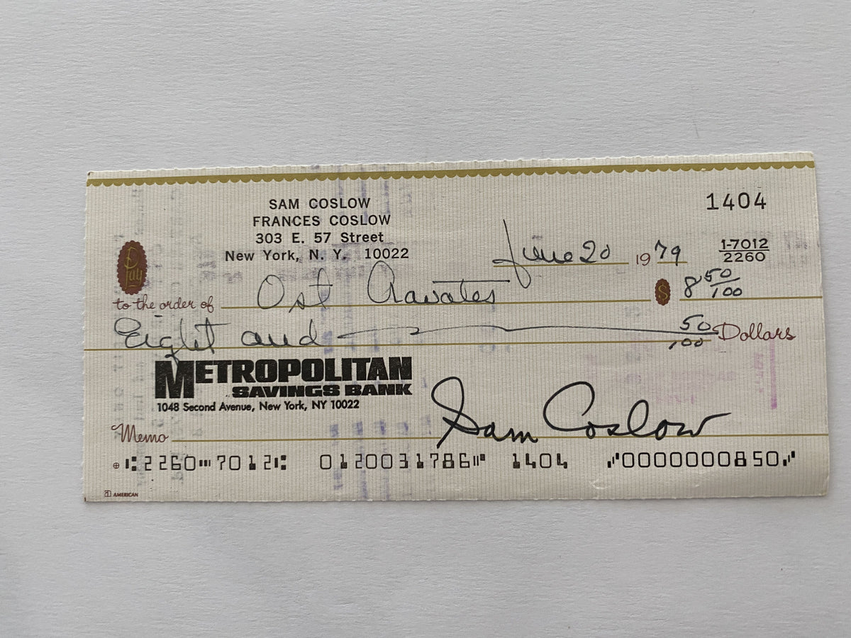 Sam Coslow signed check