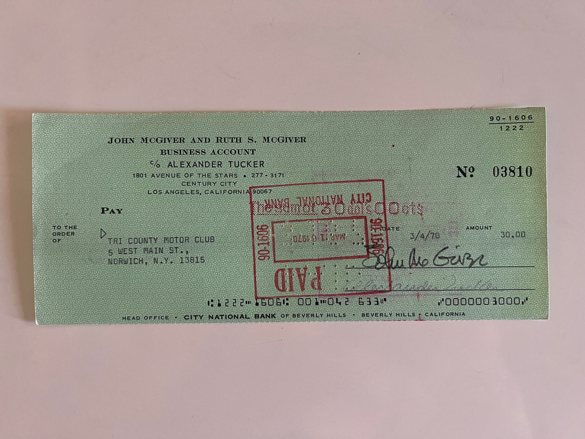 John McGivern signed check