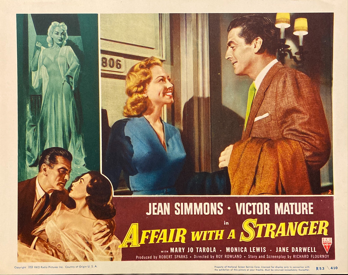Jean Simmons and Victor Mature "Affair with a Stranger" Lobby Card