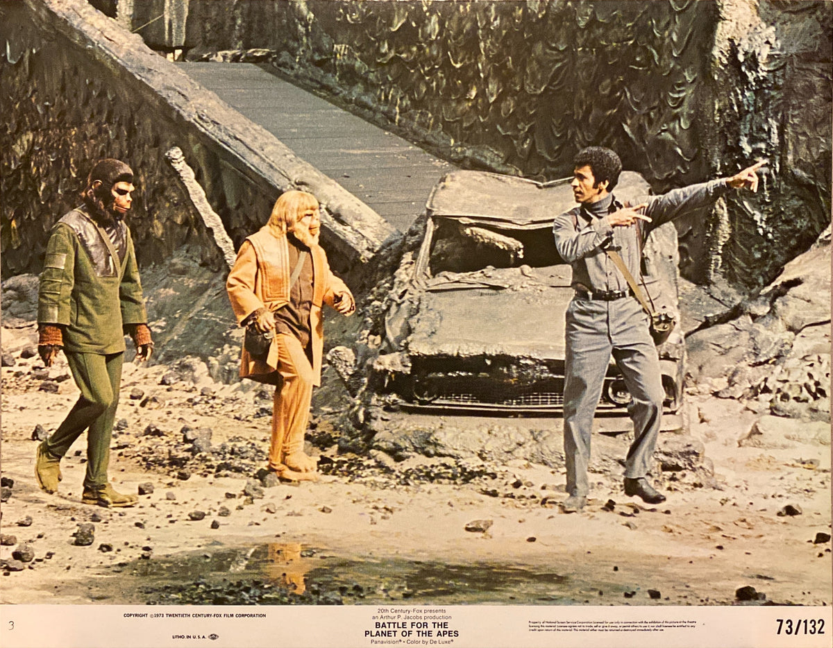 Roddy McDowall, Claude Akins, and Natalie Trundy "Battle for the Planet of the Apes" original Lobby Card