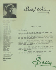 Sally Winn signed personal note and signed sheet music