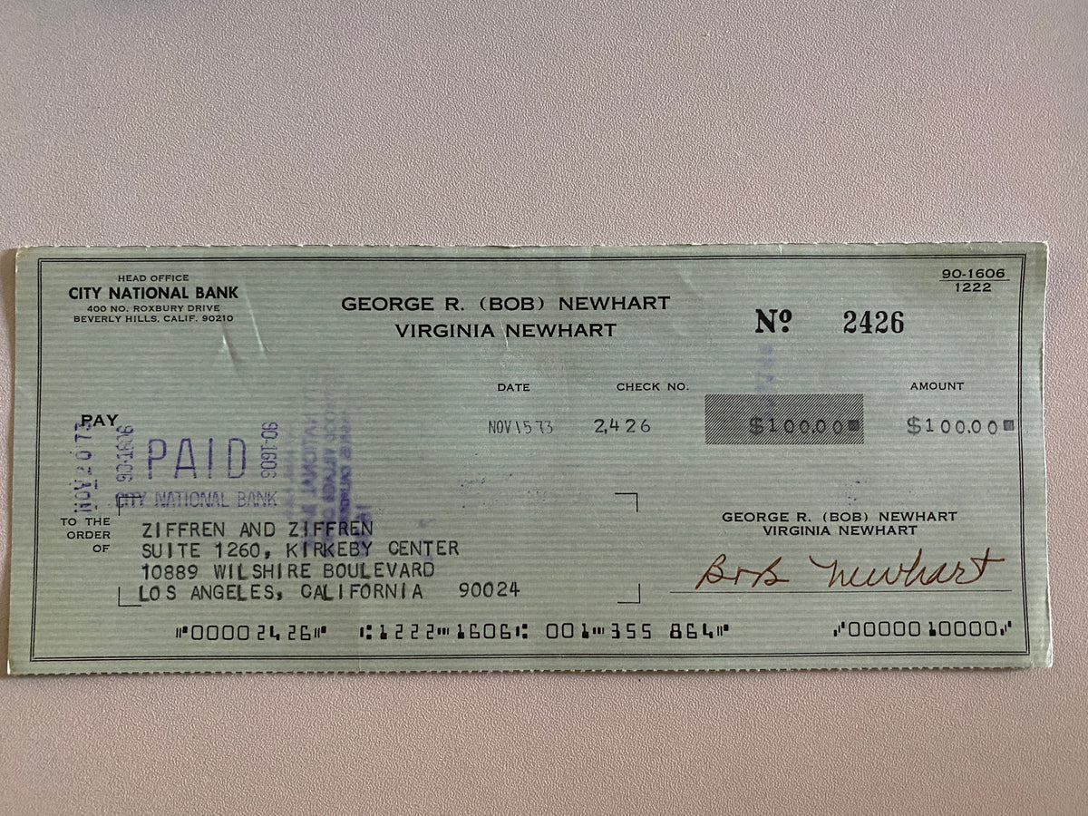 Bob Newhart signed check
