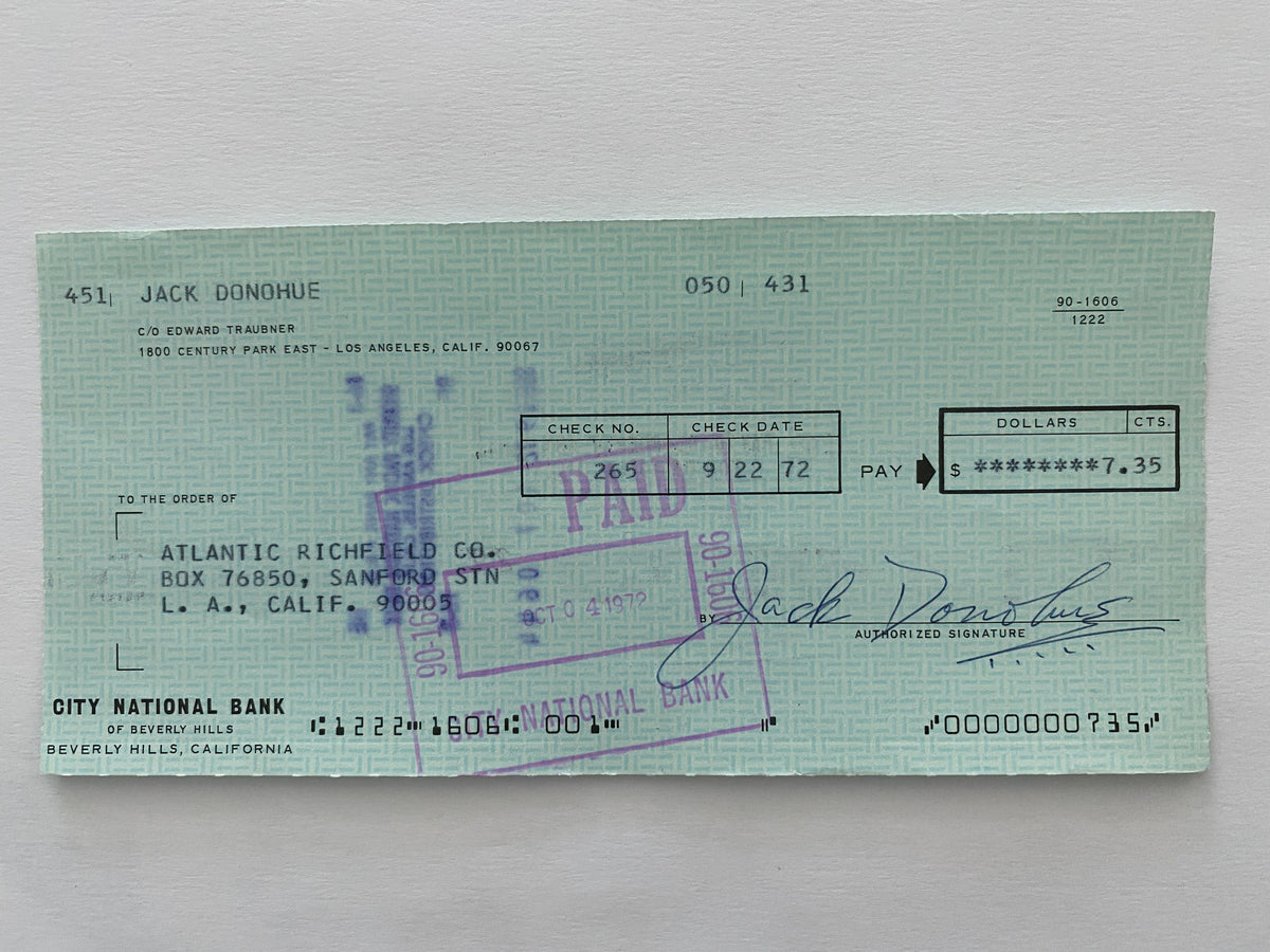 Jack Donohue signed check