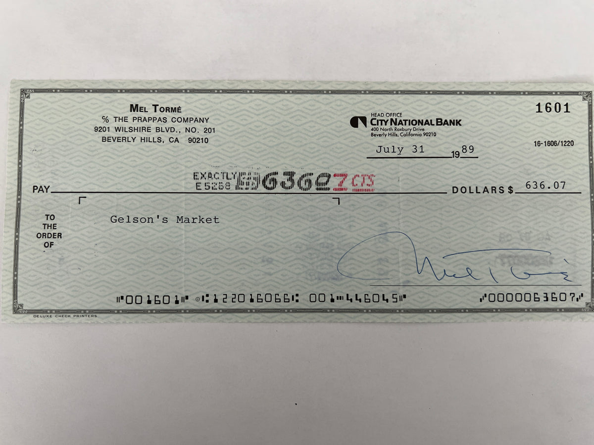Mel Torme signed check