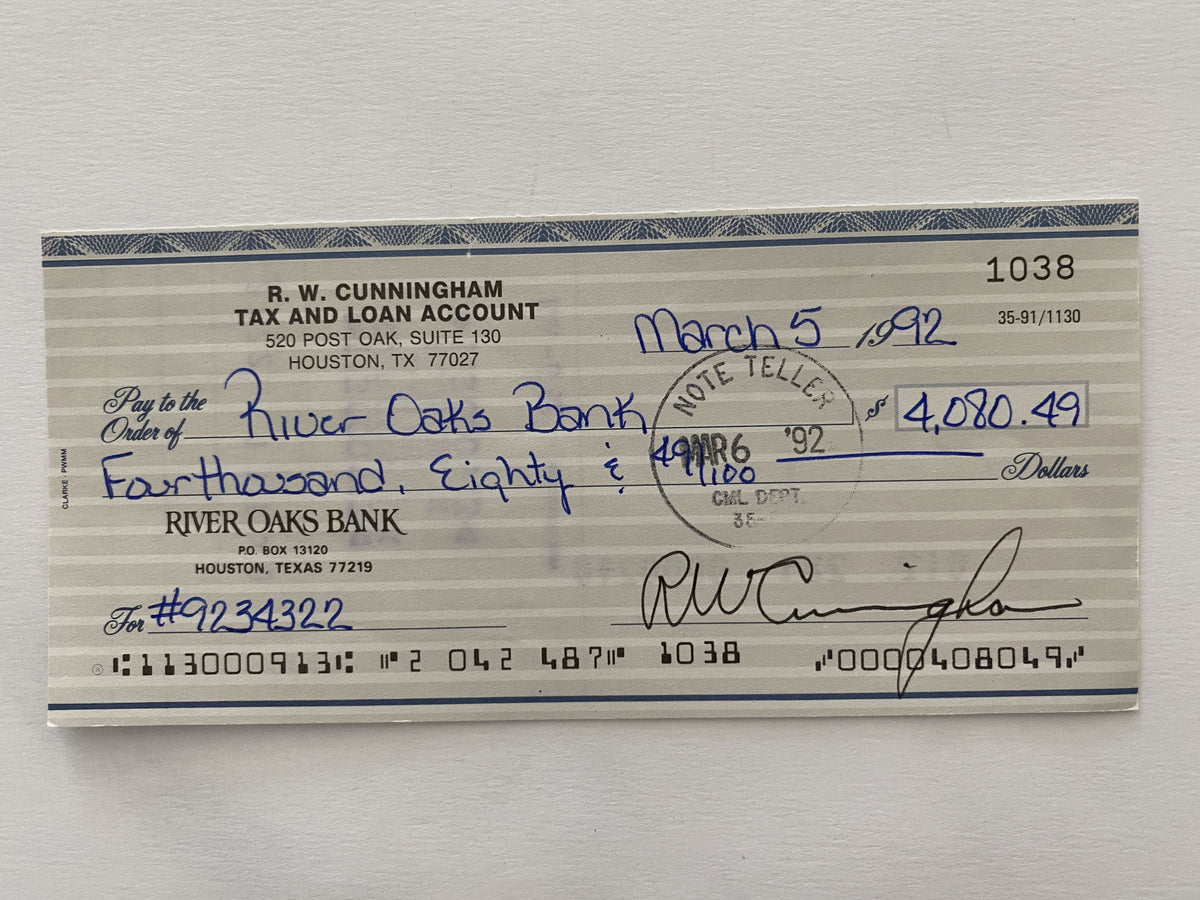 Walter Cunningham signed check