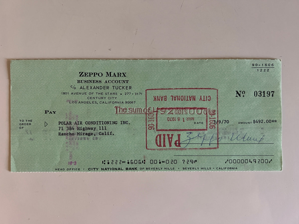 Zeppo Marx signed check