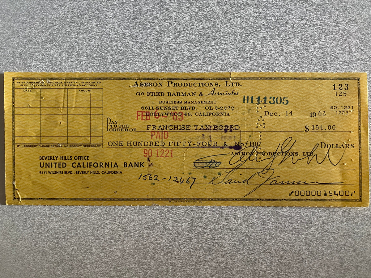 David Janssen signed check