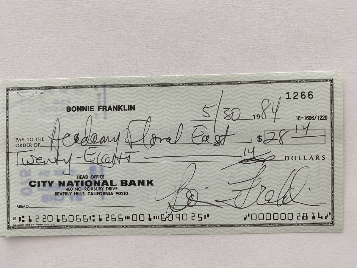 Bonnie Franklin signed check