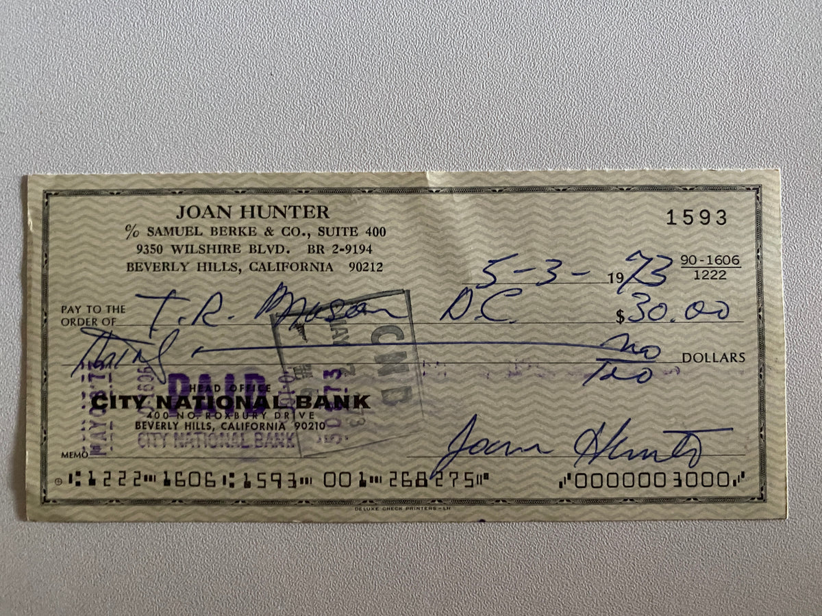 Joan Hunter signed check