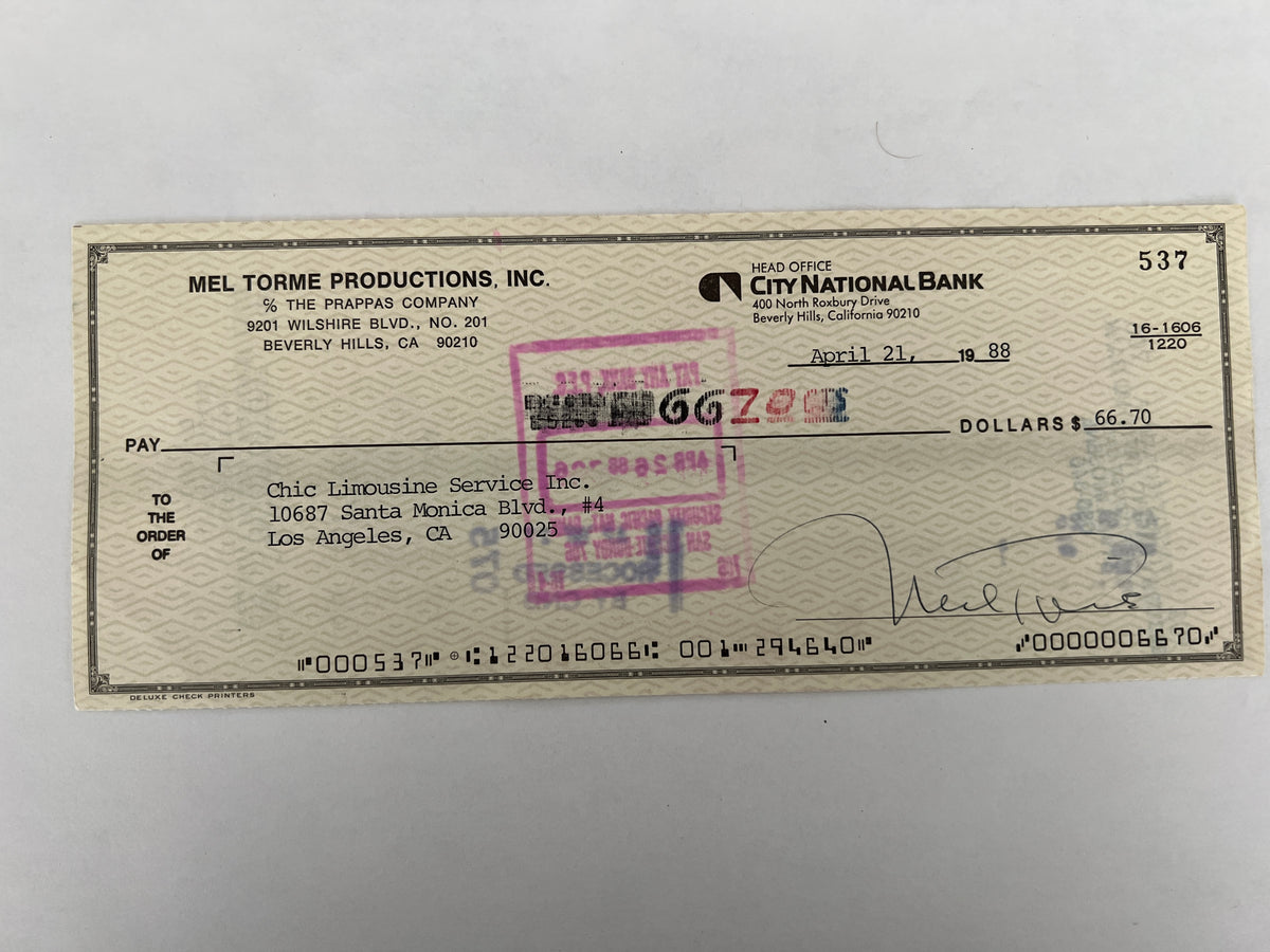 Mel Torme signed check