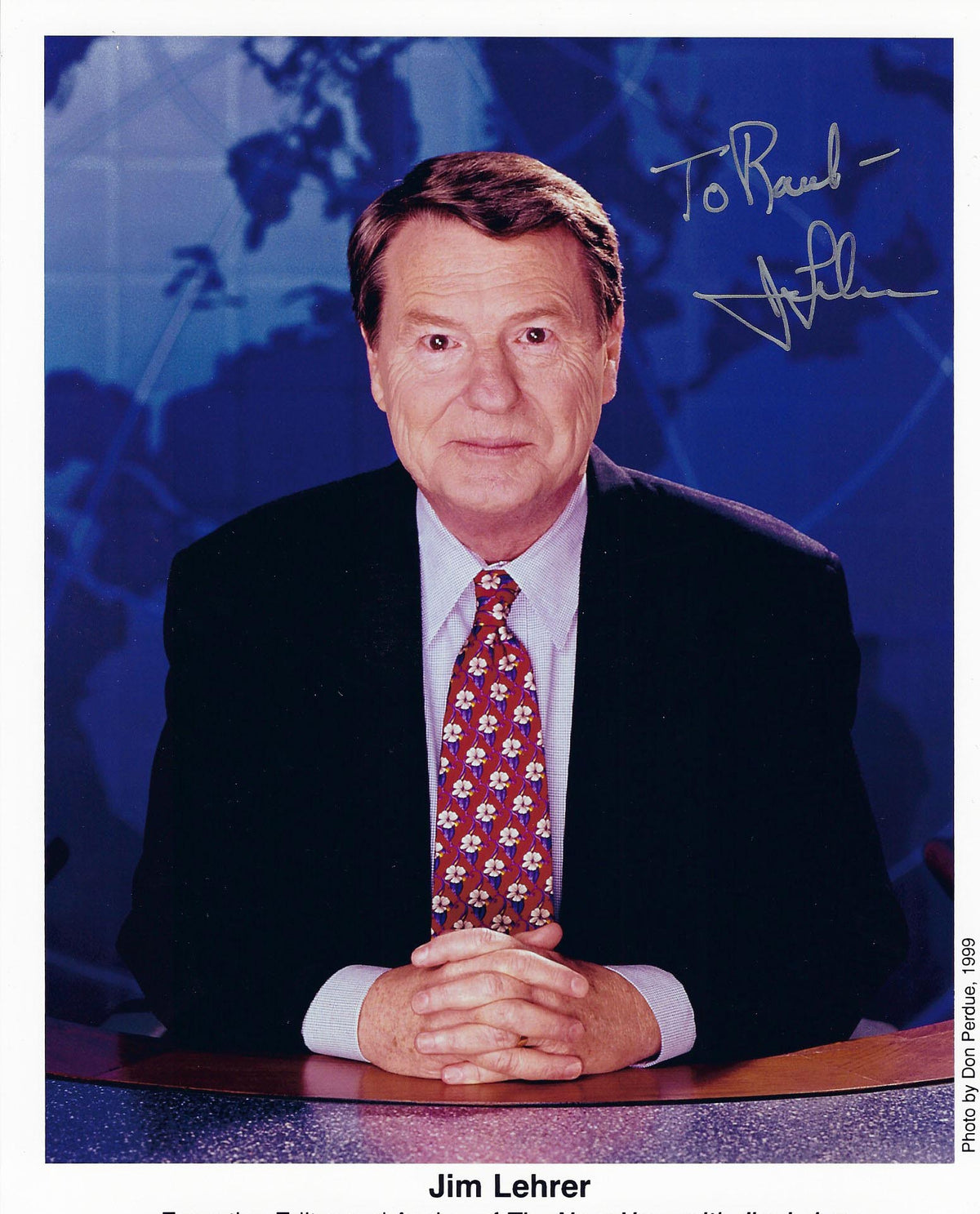PBS announcer Jim Lehrer signed photo