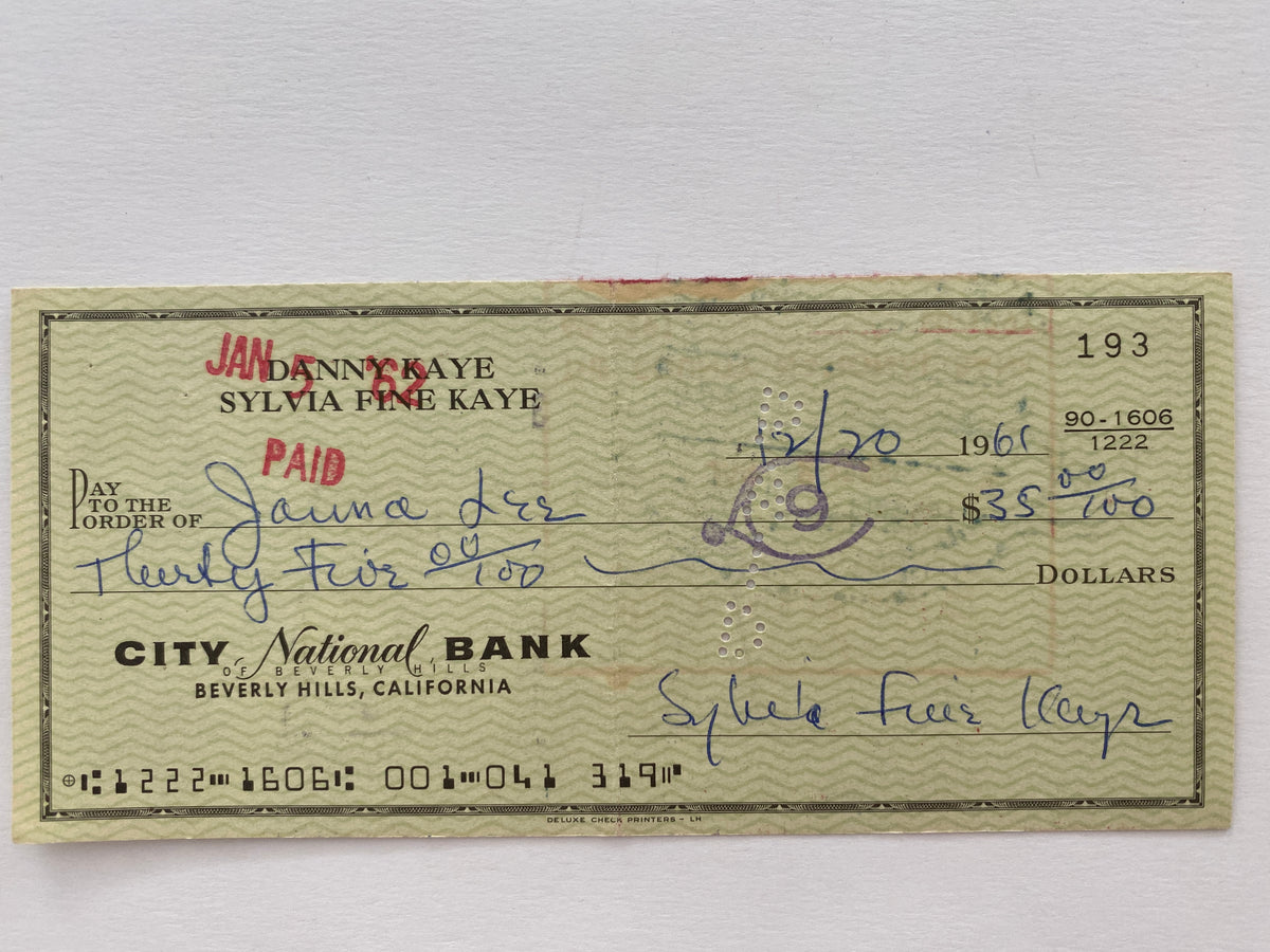 Sylvia Fine Kaye signed check