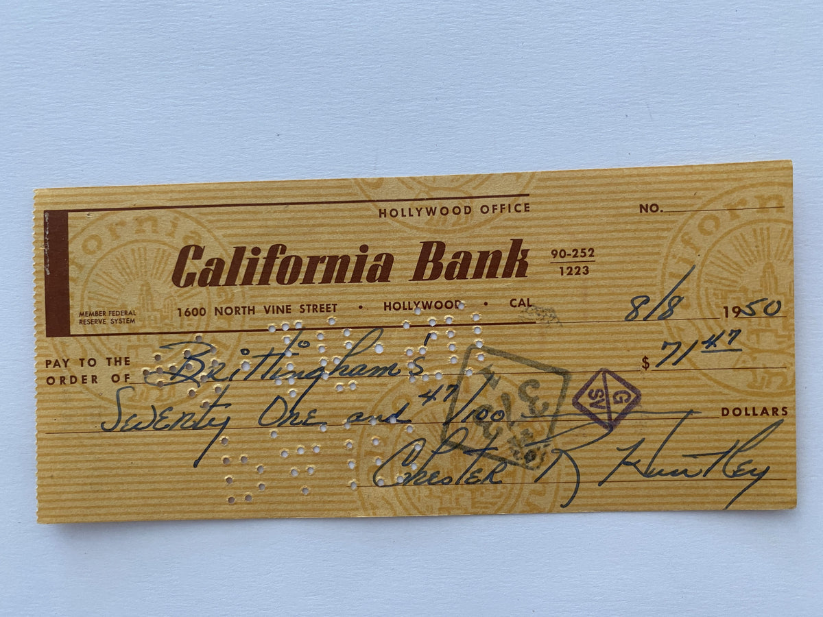 Chester Huntley signed check