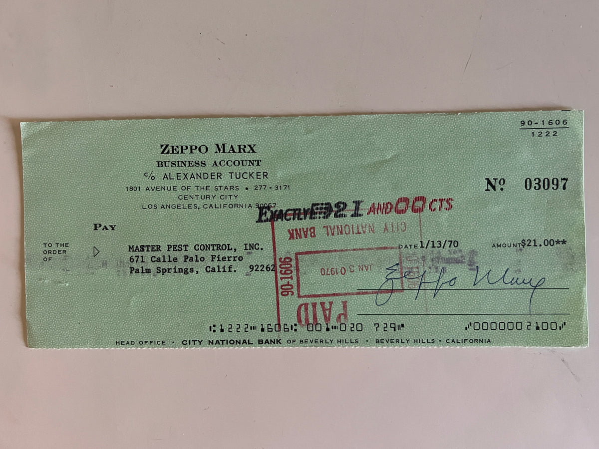 Zeppo Marx signed check