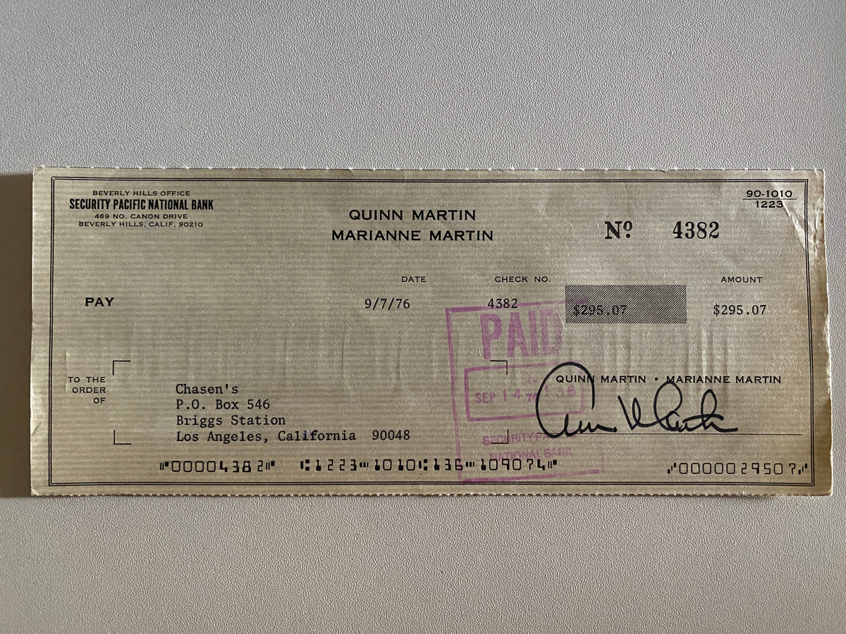 Quinn Martin signed check