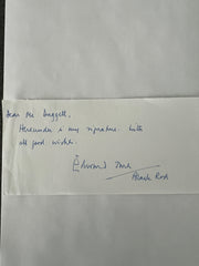 Black Rod Lieutenant General Edward Davis signed note