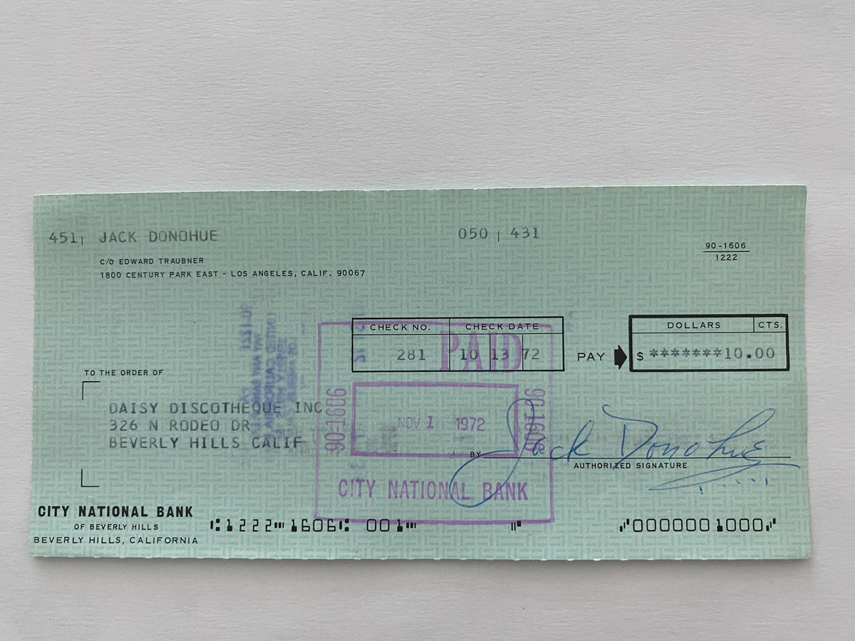 Jack Donohue signed check