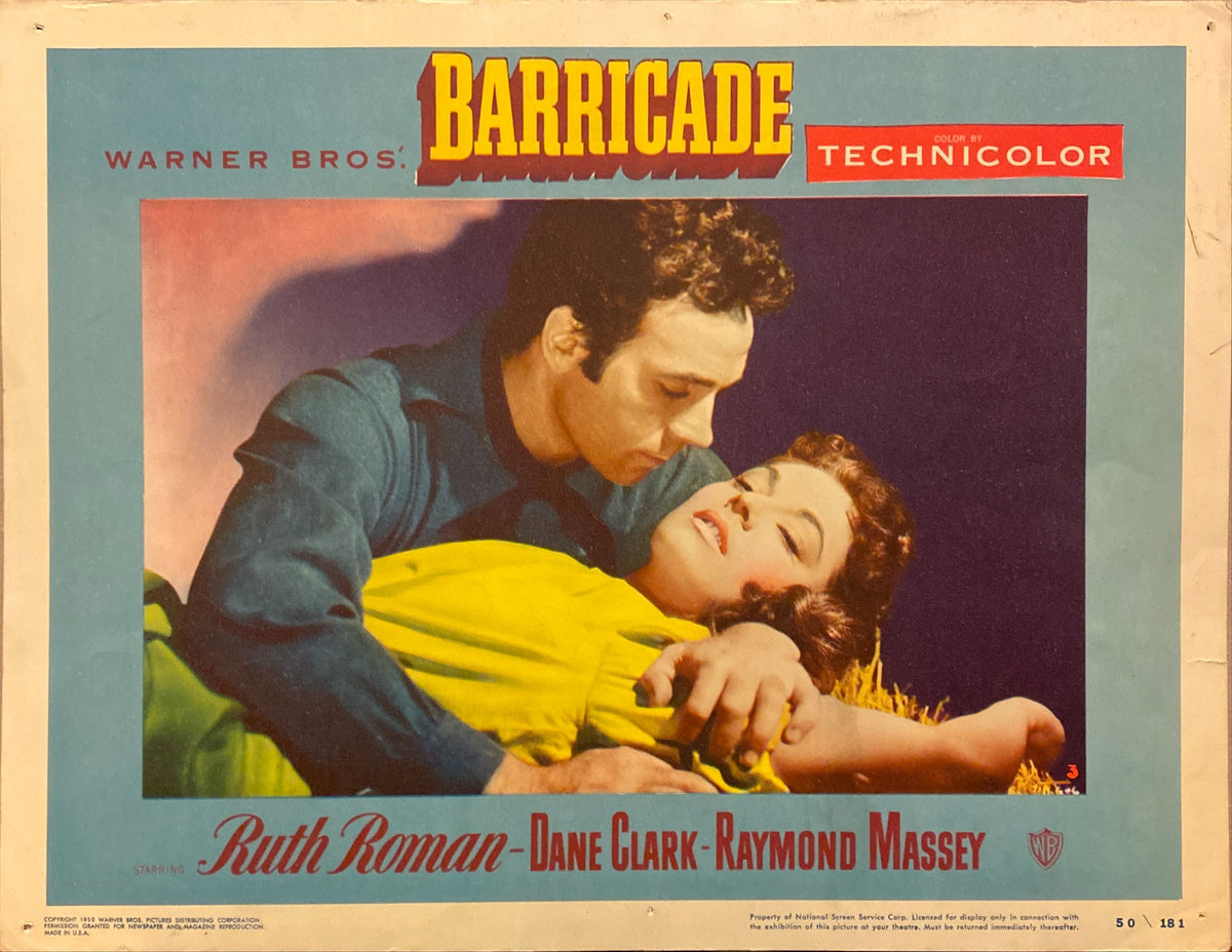 Dane Clark, Raymond Massey, and Ruth Roman "Barricade" original Lobby Card