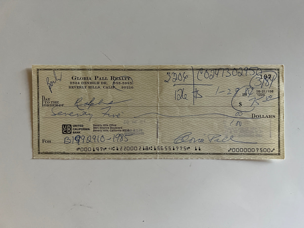 Gloria Pall signed check