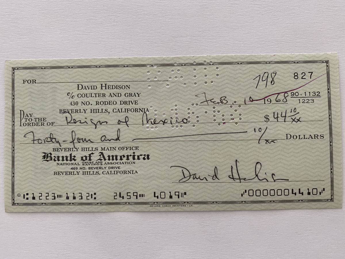 David Hedison signed check
