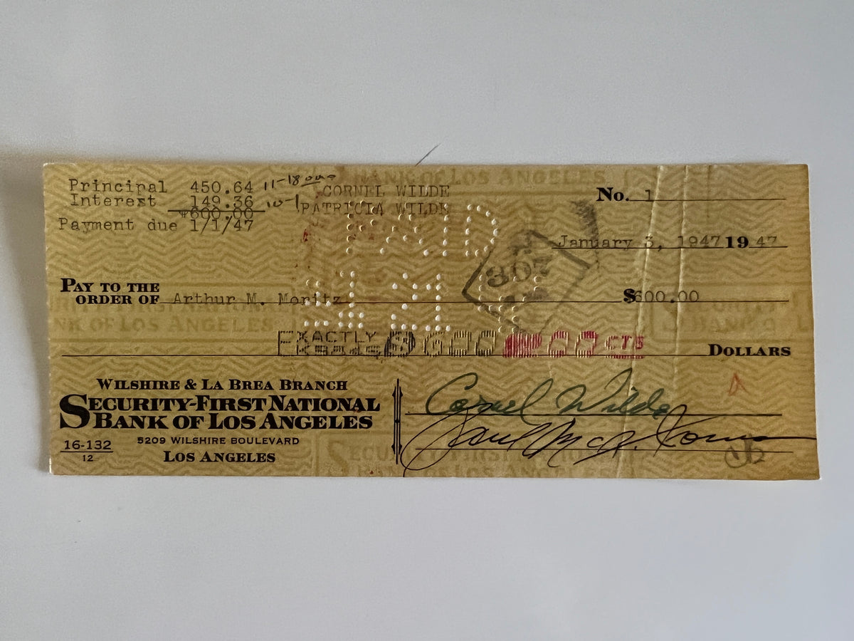 Cornel Wilde signed check