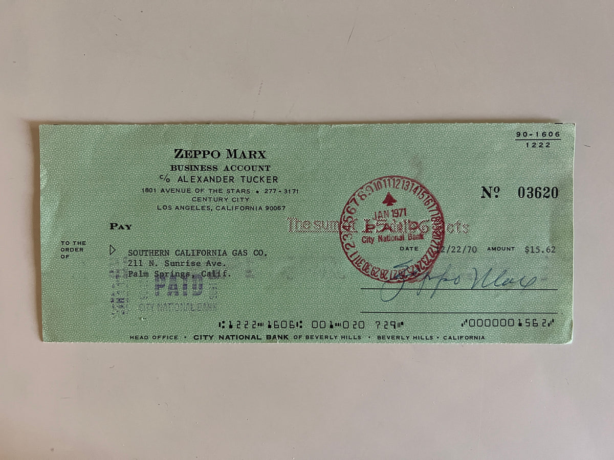Zeppo Marx signed check