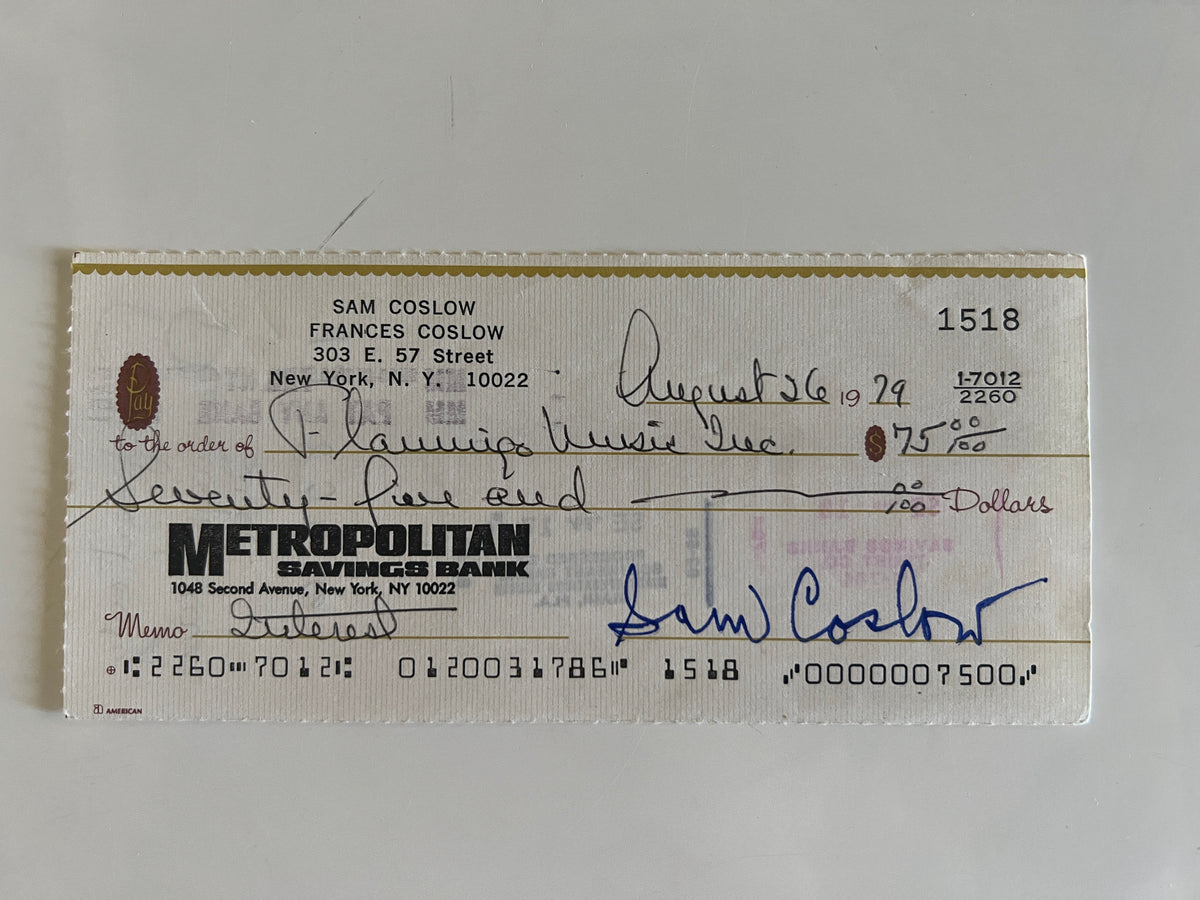 Sam Coslow signed check