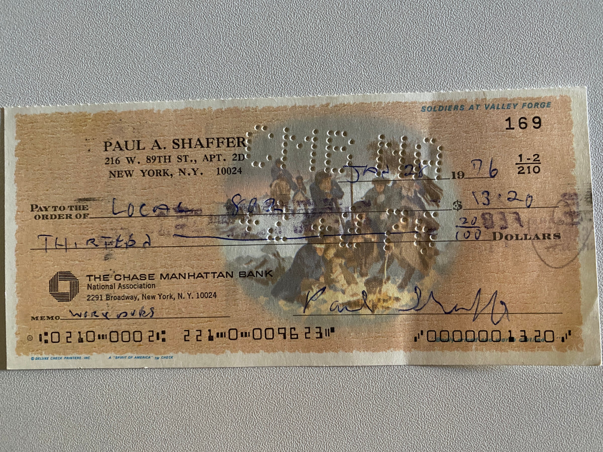Paul Shaffer signed check