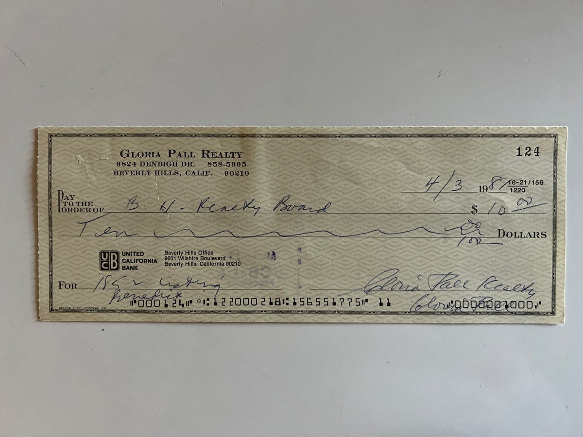 Gloria Pall signed check