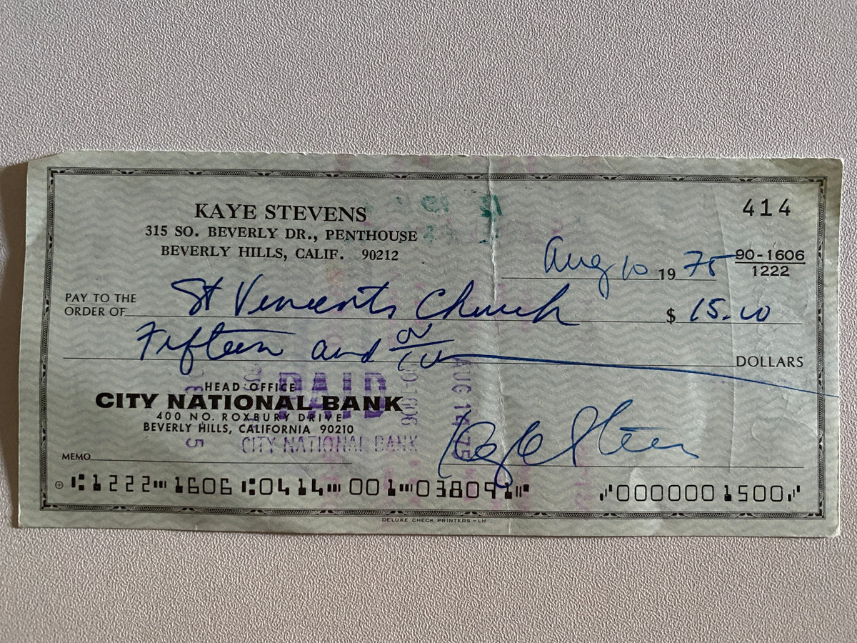 Kaye Stevens signed check