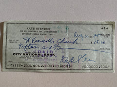 Kaye Stevens signed check