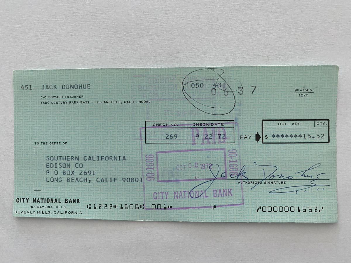 Jack Donohue signed check