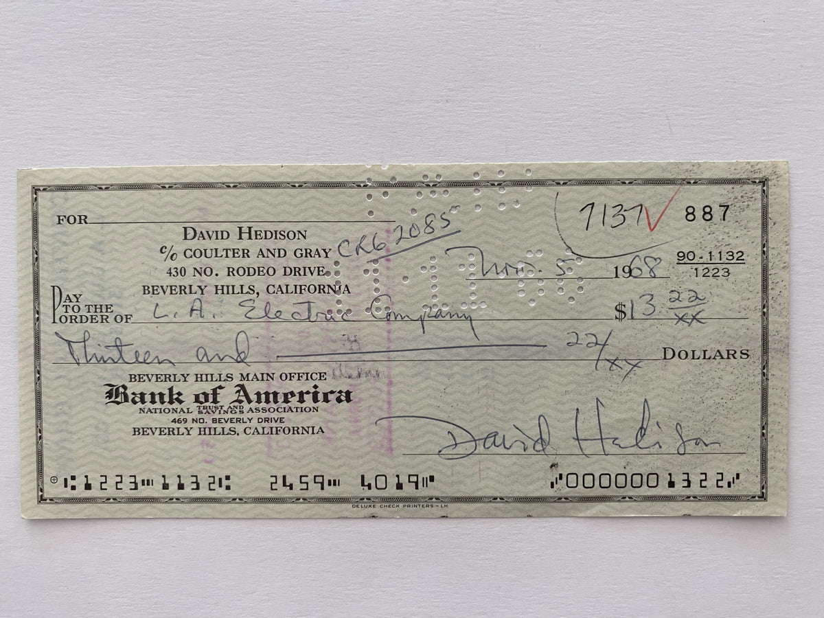 David Hedison signed check