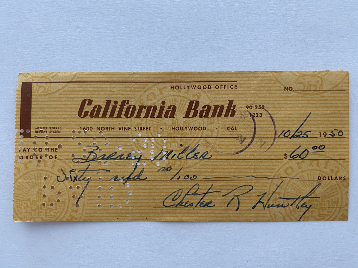 Chester Huntley signed check