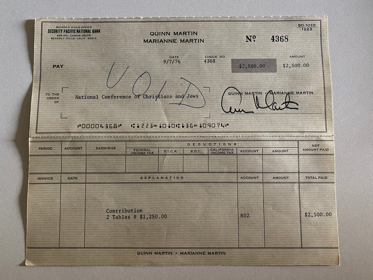 Quinn Martin signed check