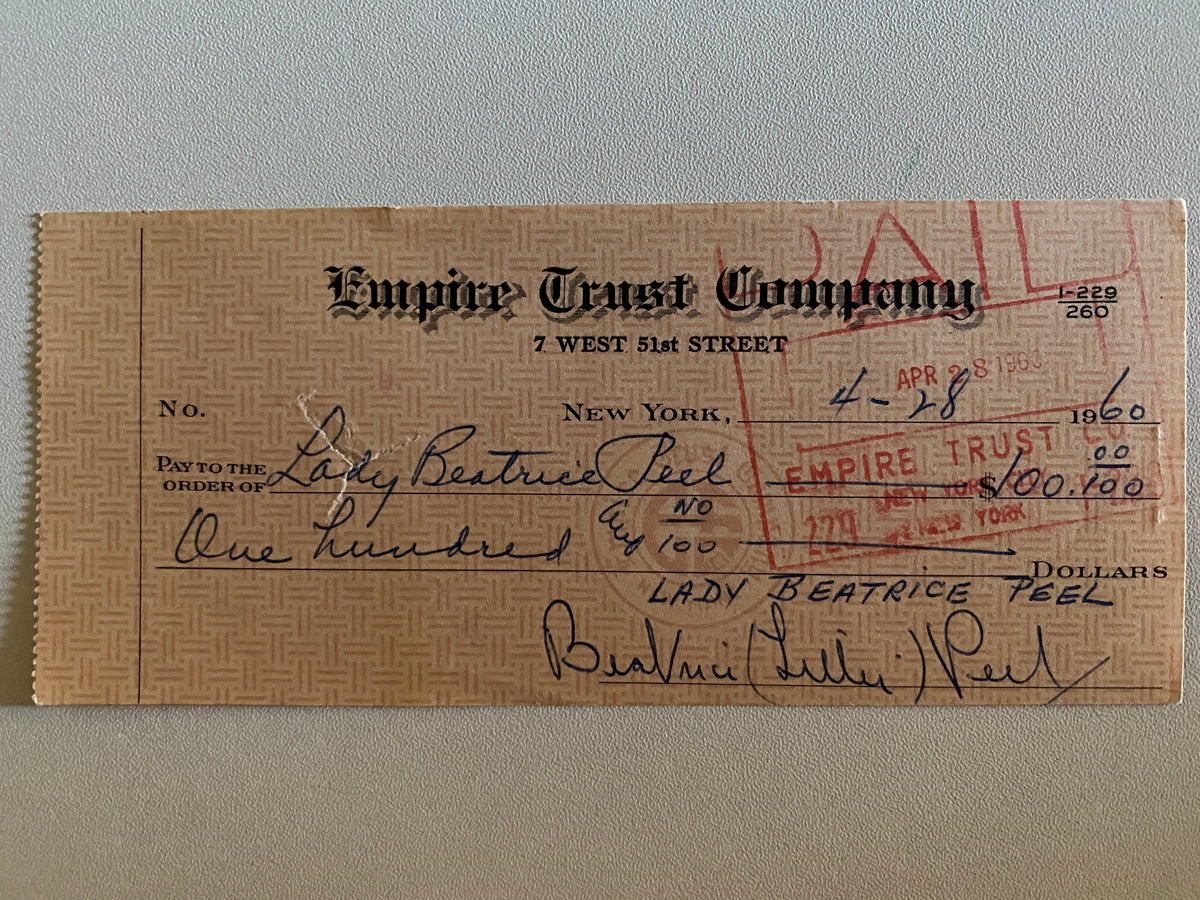 Beatrice Lillie, Lady Peel signed check