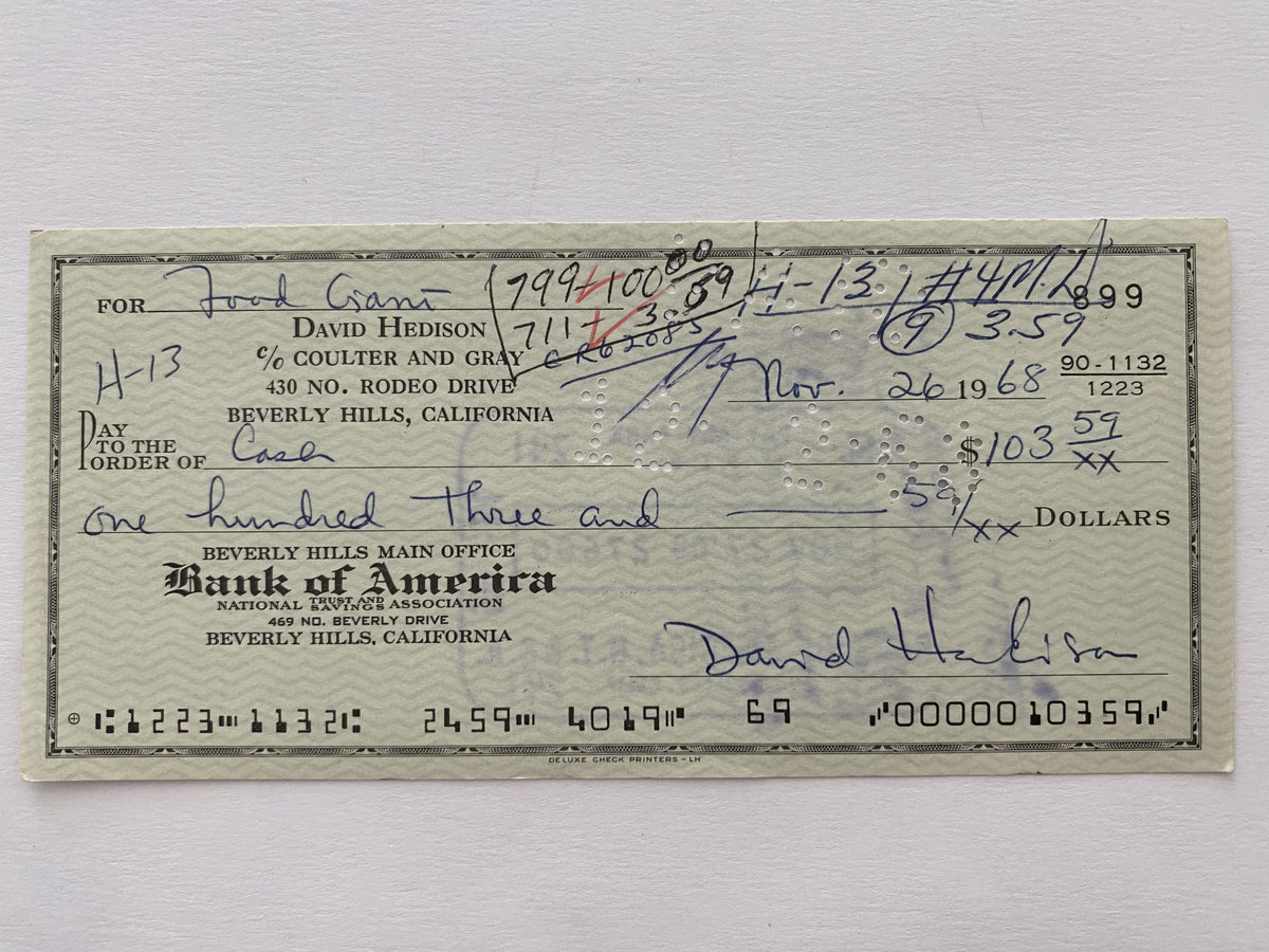 David Hedison signed check