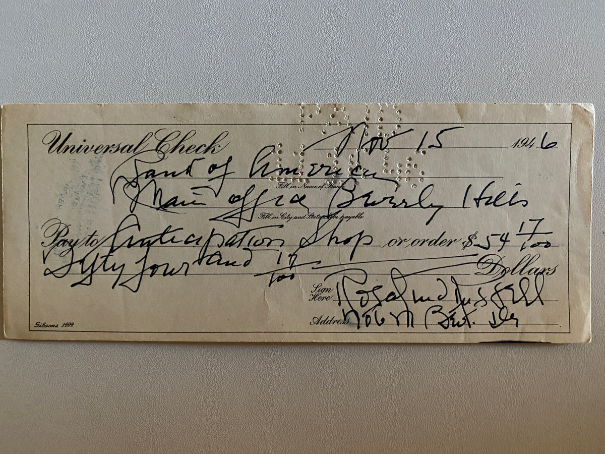 Rosalind Russell signed check